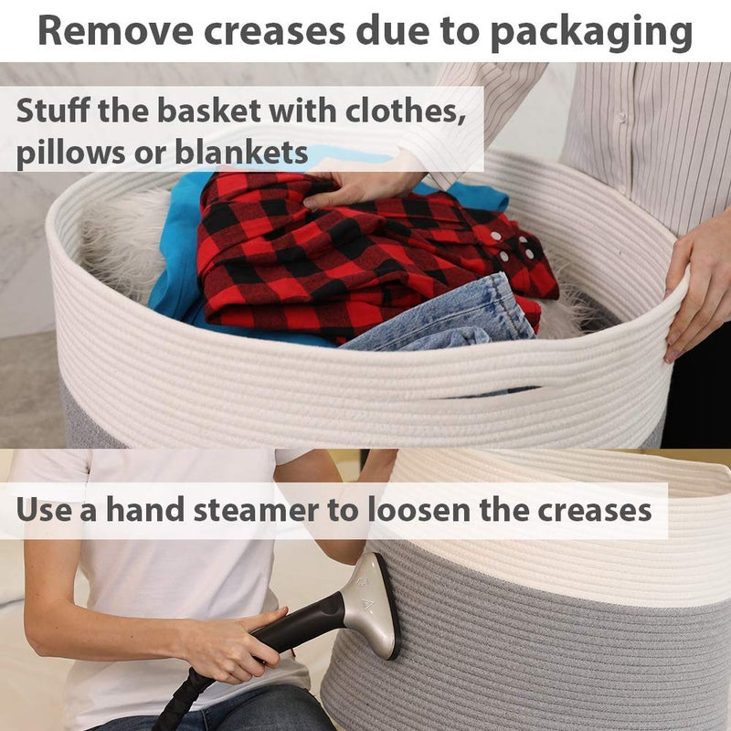 Cottonphant 20" x 20" x 15" Extra Large Storage Basket with Lid, Cotton Rope Storage Baskets, Laundry Hamper, Cloth Bin, for Clothes Towels Blankets Pillows Storage in Living Room, Large Basket Grey with Cover - Image 5